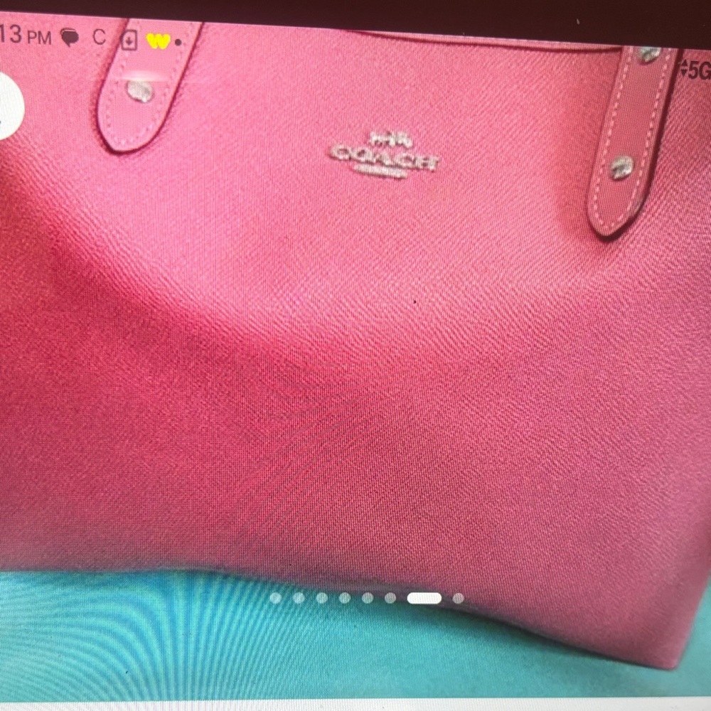 Coach Reversible City Peony Pink Trim White Fruit-Print Leather Tote - Picture 8 of 8